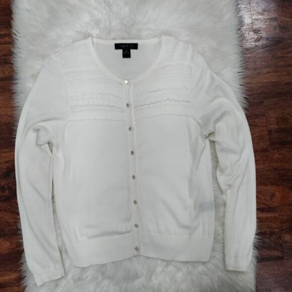 august silk Sweaters - August Silk Heritage Womens Med Scallop Knit Button Front Cardigan Sweater White